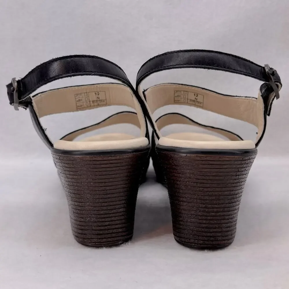EUC Women’s SAS Heather Wedges Leather Sandals size 12 Black